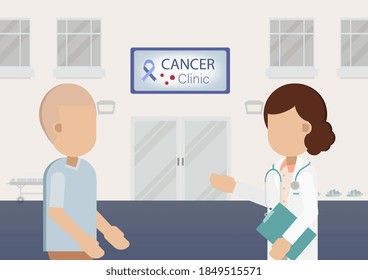 Cancer Clinic With Doctor And Patient Flat Design Vector Illustration