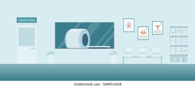 Cancer clinic interior with ct scan machine and waiting area flat design vector illustration svg