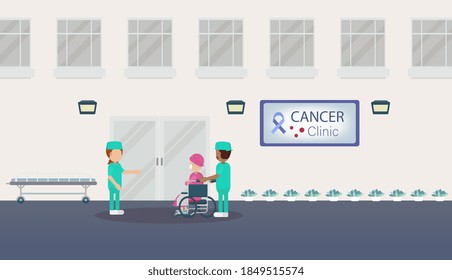 Cancer Clinic With Medical Staff Flat Design Vector Illustration