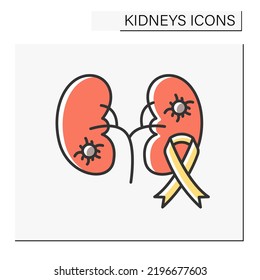 Cancer Color Icon. Kidney Cancer. Renal Cell Carcinoma. Kidney Failure. Healthcare Concept.Isolated Vector Illustration