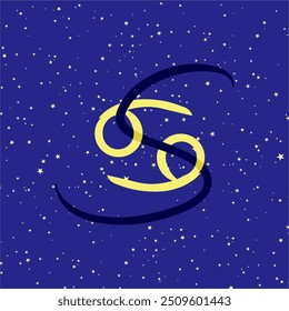 Cancer in combination with the letter S. Zodiac sign. On a dark blue starry background. Astrology and horoscopes concept. Vector illustration.
