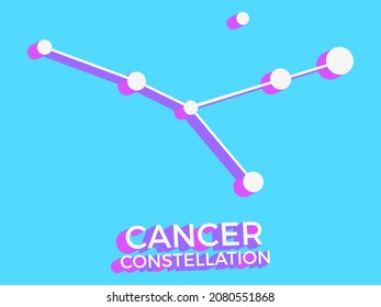 Cancer constellation 3d symbol. Constellation icon in isometric style on blue background. Cluster of stars and galaxies. Vector illustration