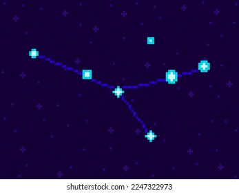 Cancer constellation in pixel art style. 8-bit stars in the night sky in retro video game style. Cluster of stars and galaxies. Design for applications, banners and posters. Vector illustration