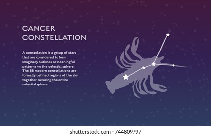 Cancer constellation vector sign with silhouette. Modern poster design with place for text 