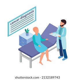 Composición isométrica del control del cáncer con personajes de paciente y médico en la ilustración del vector del hospital