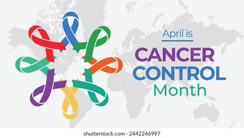 Cancer control month campaign banner. Observed in April. National cancer prevention advocacy poster.