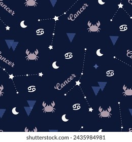 Cancer and Crab Zodiac Magic Vector Seamless Pattern can be use for background and apparel design