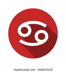 Cancer or the Crab, zodiac sign in flat design style. Round vector icon with long shadows. The perfect solution for sites with horoscopes and astrological forecasts.