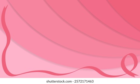 Cancer day horizontal background. Pink cancer day banner with dangling ribbon. Place for text. Vector illustration in flat design style