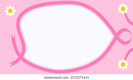 Cancer day horizontal background. Pink color cancer day banner with curved ribbon and flowers. Place for text. Vector illustration in flat design style