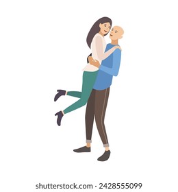 Día del cáncer abrazando ilustración de pose de vector