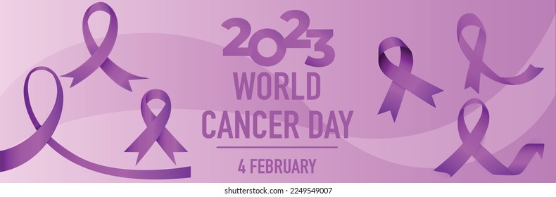 Cancer Day Logo Design: Vector Purple Awareness Ribbons Design Templates. Medical Sign for a Poster or Banner of Social Action Solidarity. The Symbol of the Fight Against Breast Cancer.