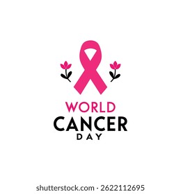 Cancer Day Poster with Pink Ribbon and Flowers Vector Illustration Design

