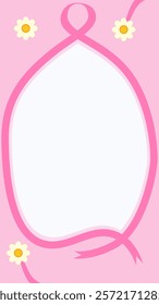Cancer day vertical background. Pink color cancer day banner with curved ribbon and flowers. Place for text. Vector illustration in flat design style