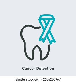 Cancer detection linear vector icon. Isolated outline picture of tooth and ribbon on light background