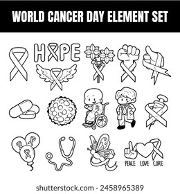 Cancer element vector outline illustration set
