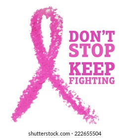 Cancer of the female breast. Vector pink ribbon Hand Made style.