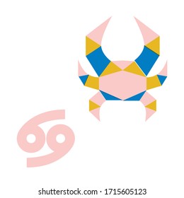 Cancer geometric sign and symbol Vector illustration. Zodiac astrology horoscope sign Cancer design. Vector icon. Cancer illustration in polygonal style for logo or poster isolated.