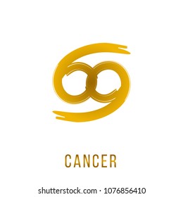 cancer gold glitter vector zodiac sign, hand drawn with ink brush. Vector graphics set.