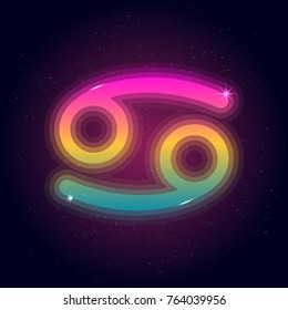Cancer gradient neon zodiac signs. Vector graphics astrology set. 