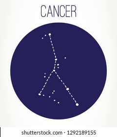 Cancer hand drawn Zodiac sign constellation. Vector graphics astrology illustration. Western horoscope mystic symbol.