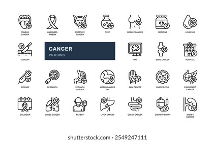 cancer  healthcare oncology treatment medical human organ detailed outline line icon set