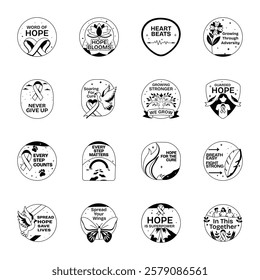 Cancer Hope Glyph Style Sticker Collection 

