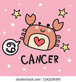 Cancer horoscope cartoon vector illustration doodle style 