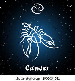 Cancer horoscope sign in twelve zodiac with galaxy stars background