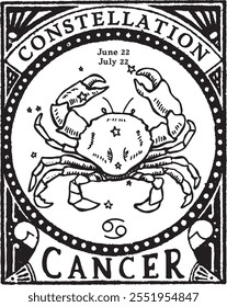 CANCER horoscope sign vectorized hand draw, Card design
