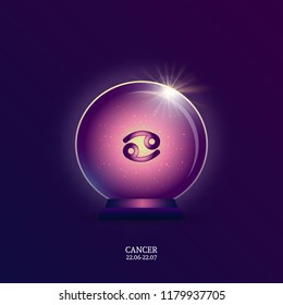 Cancer. Horoscope sign. Zodiac Icon in magic ball. 