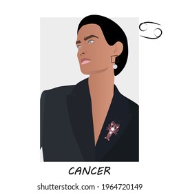 Cancer horoscope. Cancer zodiac sign. Girl with a lobster brooch.
