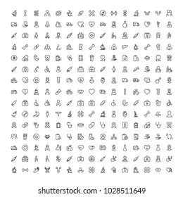 Cancer icon set. Collection of vector symbols on white background for web design. Black outline sings for mobile application. 