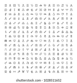 Cancer icon set. Collection of vector symbols on white background for web design. Black outline sings for mobile application. 