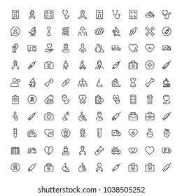 Cancer icon set. Collection of vector symbols on white background for web design. Black outline sings for mobile application. 