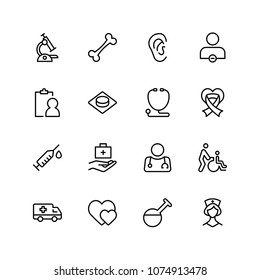 Cancer icon set. Collection of vector symbols on white background for web design. Black outline sings for mobile application. 