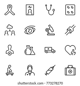 Cancer icon set. Collection of vector symbols on white background for web design. Black outline sings for mobile application. 