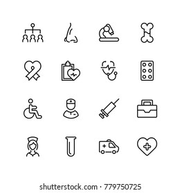 Cancer icon set. Collection of vector symbols on white background for web design. Black outline sings for mobile application. 