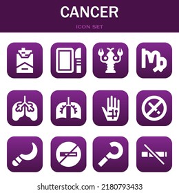 cancer icon set. Vector  illustrations related with Cigarette, Dissection and Lobster