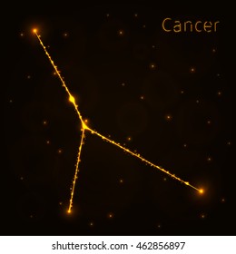 Cancer Illustration Icon, Lights Silhouette on Dark Background. Glowing Lines and Points
