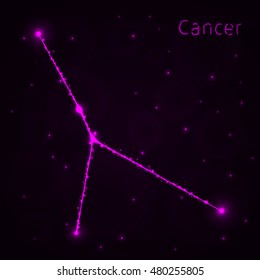 Cancer Illustration Icon, Lights Silhouette on Dark Background. Glowing Lines and Points