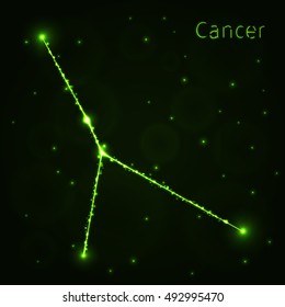 Cancer Illustration Icon, Lights Silhouette on Dark Background. Glowing Lines and Points