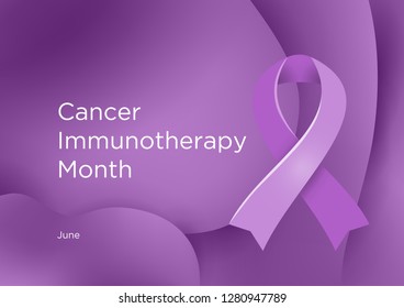 Cancer Immunotherapy Month In June. Palliative Care. Lavender Or Violet Color Ribbon Cancer Awareness Products. Vector Illustration.