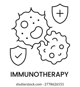 Cancer Immunotherapy Outline Vector with Shield Symbol