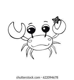 Cancer keeps a star in a claw/Vector linear image of children's zodiac signs, sketch style
