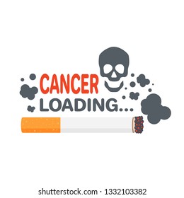 Cancer loading. Vector illustration with cigarette, smoke and skull.