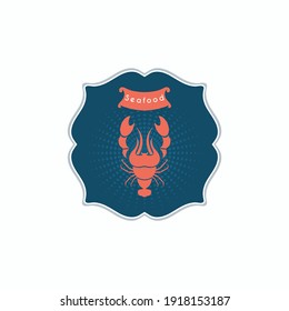 Cancer logo, on the background of abstract ornament and the inscription on the banner. Emblem for advertising seafood, restaurant, shop. Vector illustration.Flat design..