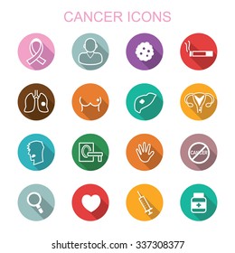 iconos de sombras largas de cáncer, símbolos vectoriales planos