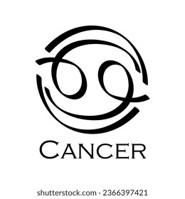 Cancer with name. Horoscope with 12 or 13 zodiac signs. Astrology, fortune telling, constellation, stars, ascendant, pseudoscience, natal chart. Casual style with black strokes