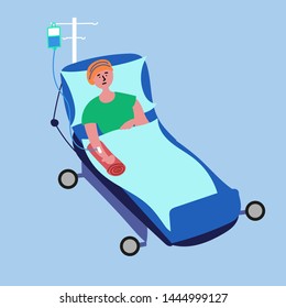 A cancer patient lies on a hospital bed and undergoes a medical chemotherapy procedure. Vector EPS 10 file editable